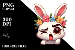 Whimsical Bunny with Flower Crown and Winking Eye PNG Product Image 2