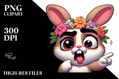Whimsical Bunny with Flower Crown and Winking Eye PNG Product Image 2