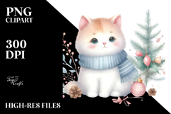 Watercolor Cat with Pastel Christmass Decorations PNG Product Image 2