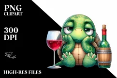 Cute Bored Turtle Holding of Wine | Clipart Product Image 1