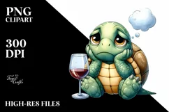 Cute Bored Turtle Holding of Wine | Clipart Product Image 3