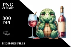 Cute Bored Turtle Holding of Wine | Clipart Product Image 3