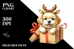 Cool Golden Retriever with Reindeer Horns PNG Product Image 1