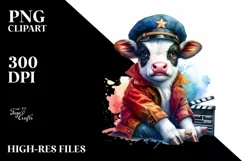 Colorful Cow with Director's Cap PNG Product Image 1