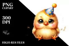Cute Baby Chicken with Party Hat, PNG Product Image 1