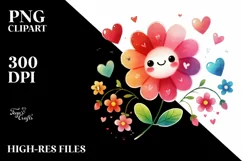 Smiling Flower with Hearts Watercolor PNG Product Image 2