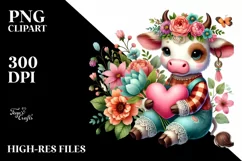 Colorful Cute Boho Cow Sitting on a Flower PNG Product Image 2