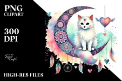 Cute Boho Cat Sitting on Half Moon PNG Product Image 2