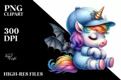 Colorful Baby Unicorn with Bat PNG Product Image 1