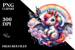 Colorful Baby Unicorn with Bat PNG Product Image 3
