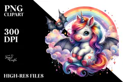 Colorful Baby Unicorn with Bat PNG Product Image 2