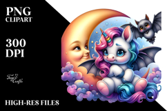 Colorful Unicorn with Bat PNG Product Image 2