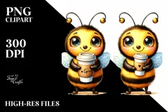 Cute Happy Bee Holding Cup of Coffee | Clipart Product Image 1