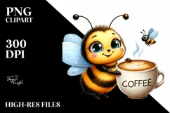 Cute Happy Bee Holding Cup of Coffee | Clipart Product Image 1