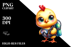 Goofy Cute Chicken in Scuba Diving Suit, Watercolor PNG Product Image 2