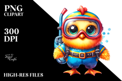 Goofy Cute Chicken in Scuba Diving Suit, Watercolor PNG Product Image 2