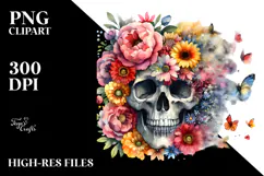 Skull Half of Spring Flowers PNG Product Image 2