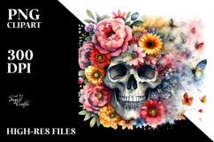 Colorful Skull Painting with Flowers PNG Product Image 2