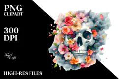 Skull Half of Spring Flowers PNG Product Image 2