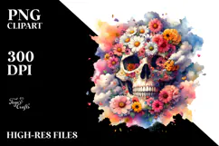Skull Half of Spring Flowers PNG Product Image 2