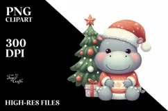 Cute Baby Hippo in Winter Scene PNG Product Image 1
