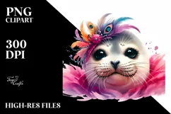 Whimsical Cute Seal Portrait Watercolor Clipart Product Image 1