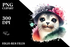 Whimsical Cute Seal Portrait Watercolor Clipart Product Image 1