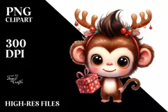 a Baby Monkey PNG with Reindeer Horns Product Image 1