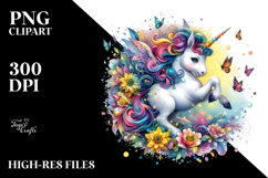 Colorful Baby Unicorn Frolicking with Fireflies PNG Product Image 2