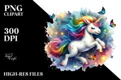 Colorful Baby Unicorn Frolicking with Fireflies PNG Product Image 2