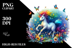 Colorful Baby Unicorn Frolicking with Fireflies PNG Product Image 2
