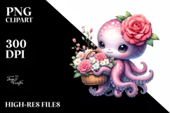 Watercolor Cute Baby Octopus Clipart Product Image 1
