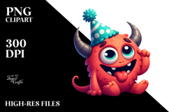 Playful Monster with Party Hat, Transparent PNG Product Image 2