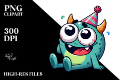 Cute Monster with Party Hat, High-Res PNG Product Image 2