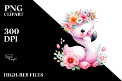 Pastel Flamingo with Flower Crown, Transparent PNG Product Image 2