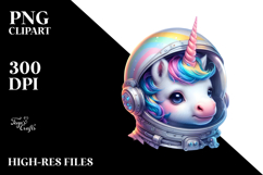 Colorful Baby Unicorn with Space Helmet PNG Product Image 2