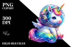 Colorful Baby Unicorn with Space Helmet PNG Product Image 2