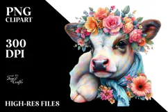 Colorful Cow with Flower Garland PNG Product Image 2