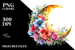 Vibrant Half Moon with Flowers PNG Product Image 2