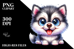Watercolor Baby Cartoon Siberian Husky PNG Product Image 2