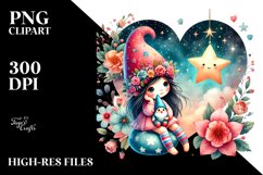 Boho Gnome on Star with Heart, PNG Product Image 2