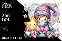 Cute Gnome on Star with Big Heart PNG Product Image 2