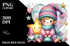 Cute Gnome on Star with Big Heart PNG Product Image 2