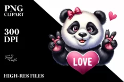 Detailed Cute Panda Watercolor Love Clipart Product Image 3