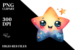 Happy Smiling Star Watercolor PNG Product Image 2