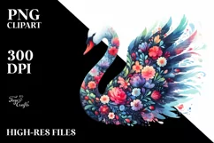 Retro Vibrant Swan Half Flowers |Watercolor Image Product Image 3