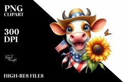 Excited Cow Portrait Wearing Hat and USA Flag Colors | Product Image 1