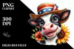Excited Cow Portrait Wearing Hat and USA Flag Colors | Product Image 3