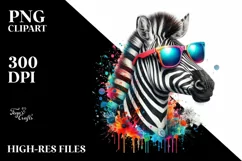 Colorful Zebra Wearing Sunglasses |Watercolor Image Product Image 1