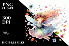 Colorful Whimsical Fairy with Petals | Sublimation | Clipart Product Image 1